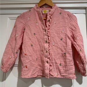 Mini Boden Girls’ Double Cloth Embroidered Ruffle top